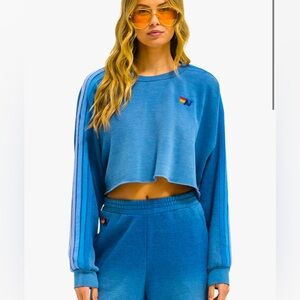 Aviator Nation Blue Cropped Sweatshirt
